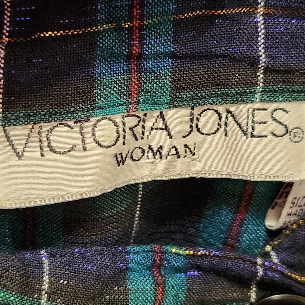 Victoria Jones Tunic Top Size 1X Green Metallic Front Buttons Plaid - Picture 12 of 15